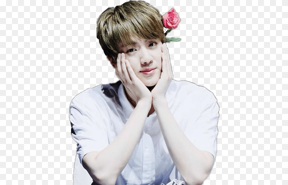 Jin Cute Bts Kim Seok Jin Cute, Person, Face, Flower, Head Free Png