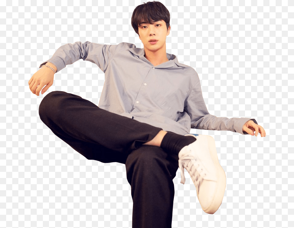 Jin Overlay And Image Kim Seokjin Sitting, Pants, Clothing, Shirt, Shoe Free Png