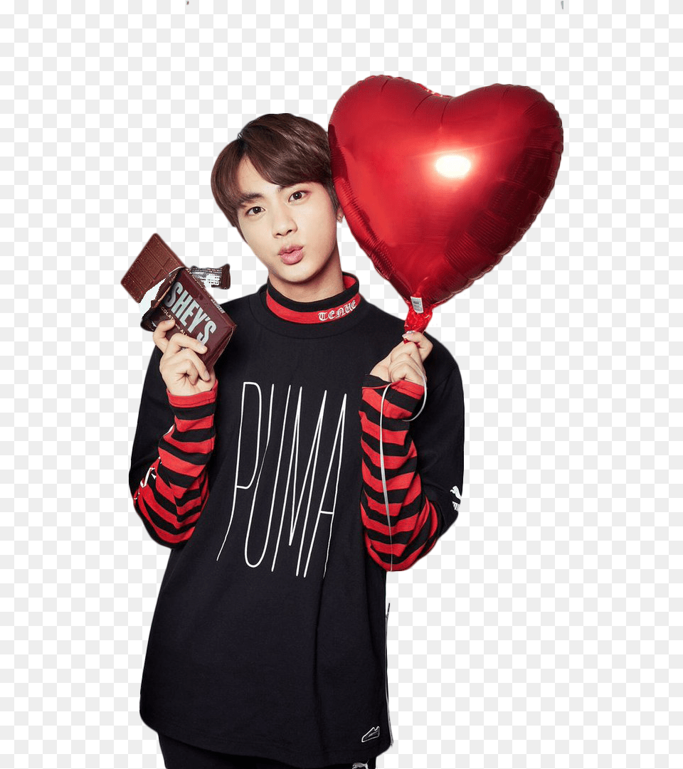 Jin Seokjin Kim Seokjin Bts Jin Bts Bangtan Boys Bts X Puma Valentine, Balloon, T-shirt, Clothing, Child Free Transparent Png