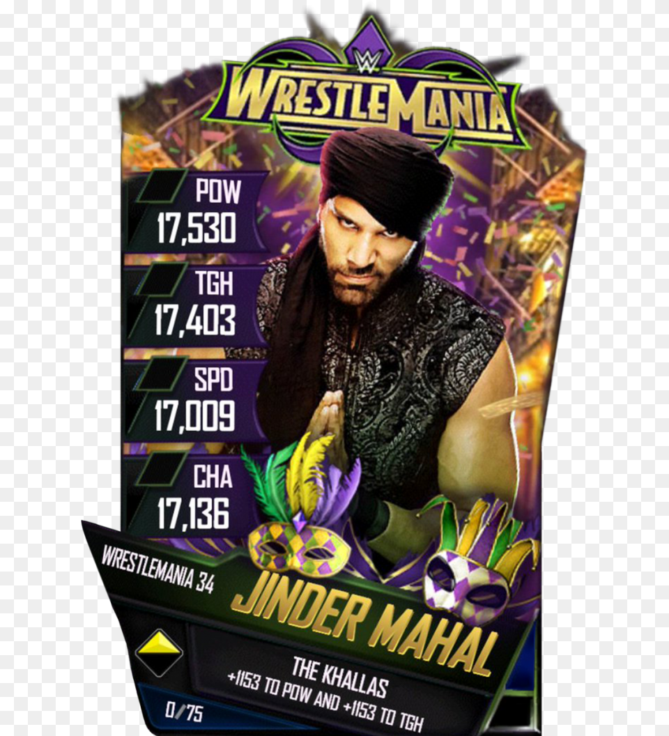 Jindermahal S4 19 Wrestlemania34 Wwe Supercard Wrestlemania, Advertisement, Poster, Adult, Male Free Png Download