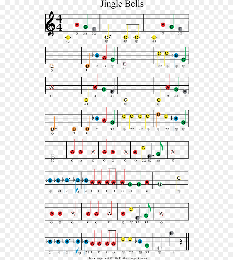 Jingle Bells Easy Color Coded Violin Sheet Music Jingle Bells Sheet Music Guitar, Text, Scoreboard, Paper Png Image