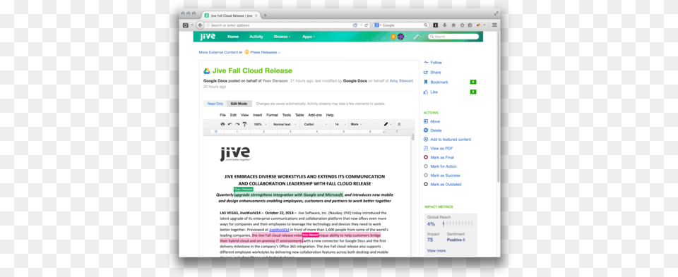 Jive Integrates Enterprise Social Suite With Google Docs Jive Software, File, Webpage, Computer Hardware, Electronics Free Transparent Png