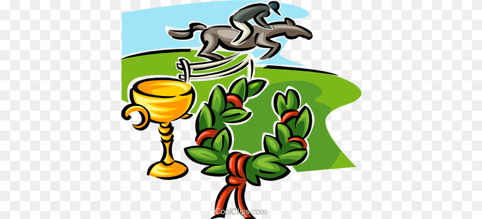 Jockey On Horse Trophy And Wreath Royalty Vector Clip Art, Glass Free Png