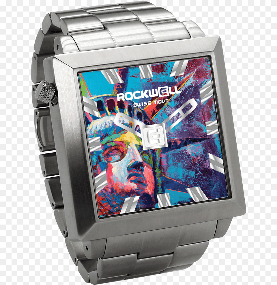 Joe Everson Signature Lady Liberty 50mm2 Silver Rockwell Square 52mm Watch, Arm, Body Part, Person, Wristwatch Png