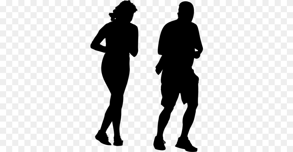 Jogging Couple Silhouette, Gray Png