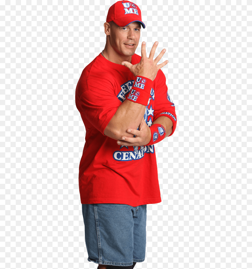 John Cena Png39s John Cena Red, T-shirt, Person, Hat, Hand Free Png
