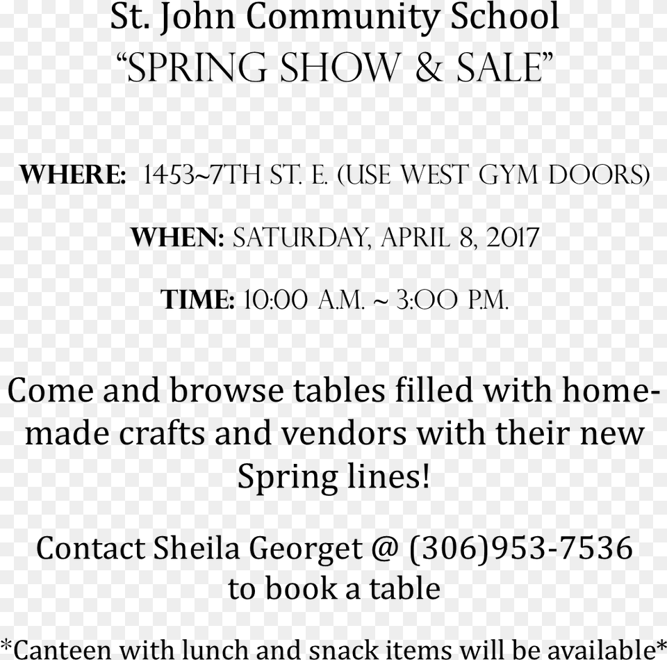 John Community School Spring Trade Show And Sale Document, Gray Png Image
