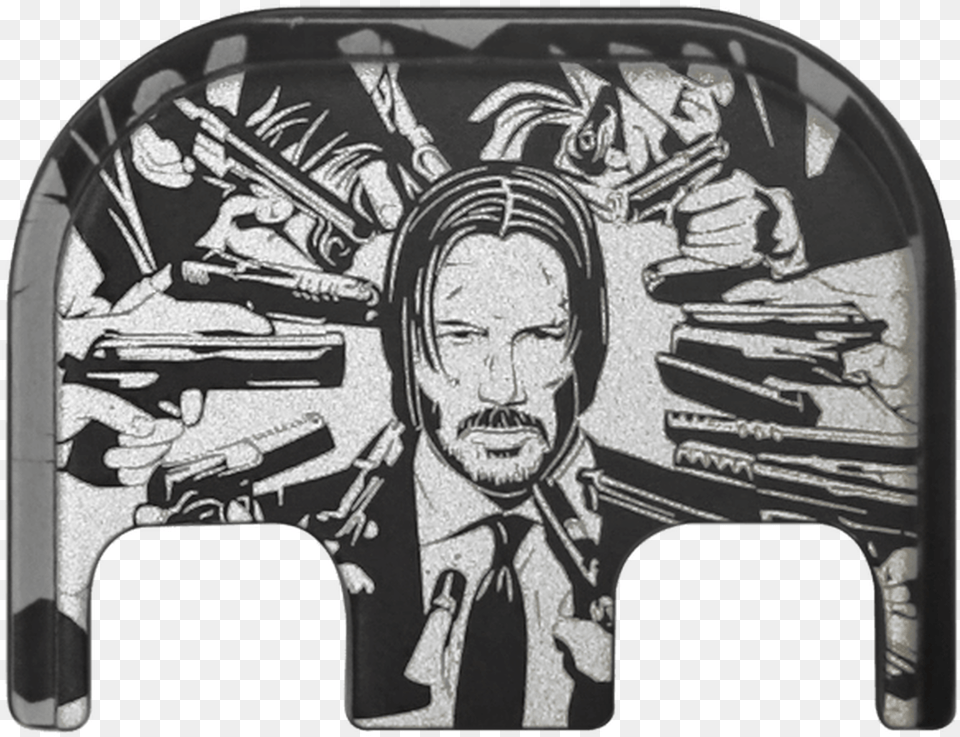 John Wick Titanium Black Traditional Finish Back Plate Glock Slide Plate Carbon Fiber, Adult, Person, Man, Male Png Image