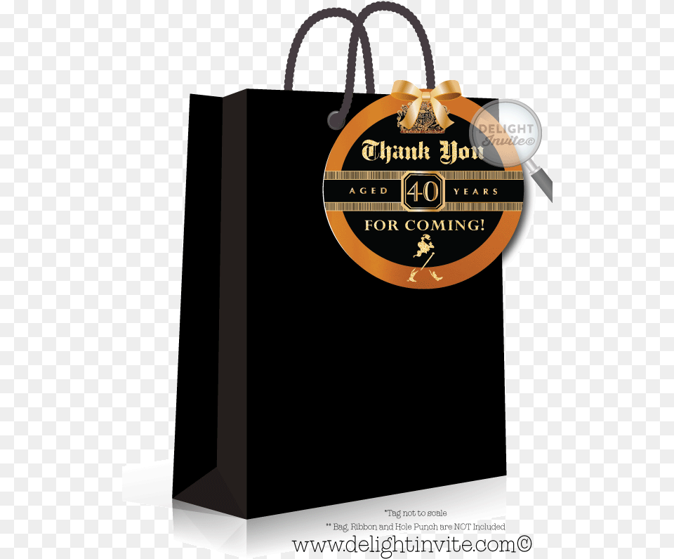 Johnnie Walker Black Label 40th Birthday Favor Tag Thank You Note On Goodie Bag, Shopping Bag, Tote Bag Free Transparent Png