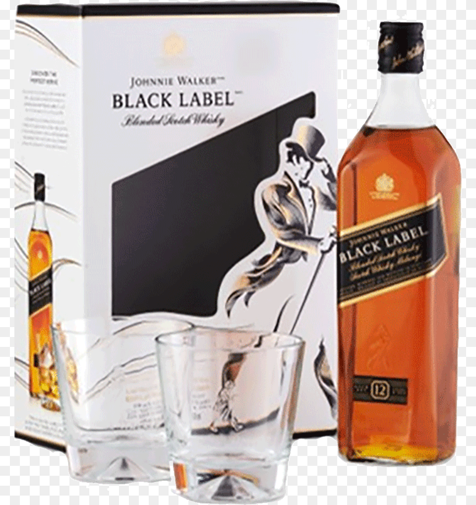 Johnnie Walker Black Label Glass Pack 750 Ml Johnnie Walker Black Label Gift Pack, Alcohol, Beverage, Liquor, Whisky Free Png