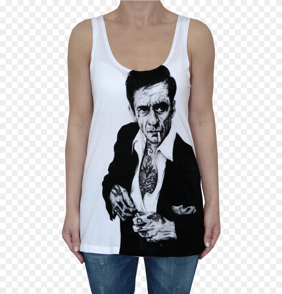 Johnny Cash With Tattoos, Clothing, Tank Top, Adult, Person Free Png