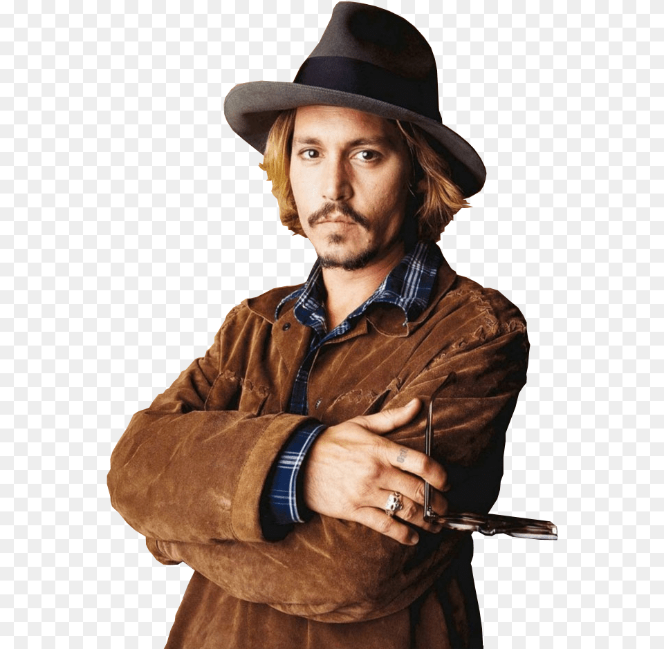 Johnny Depp Clipart Fedora Hat Men Long Hair, Photography, Person, Head, Portrait Png