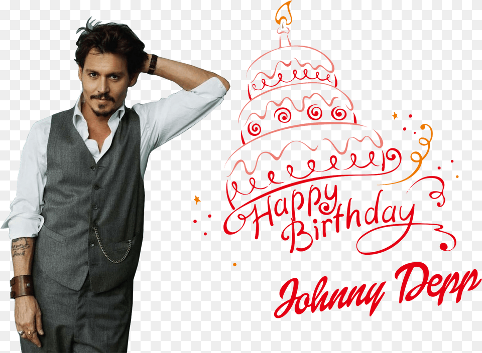 Johnny Depp File Happy Birthday Cake Logo, Adult, Male, Man, Person Png