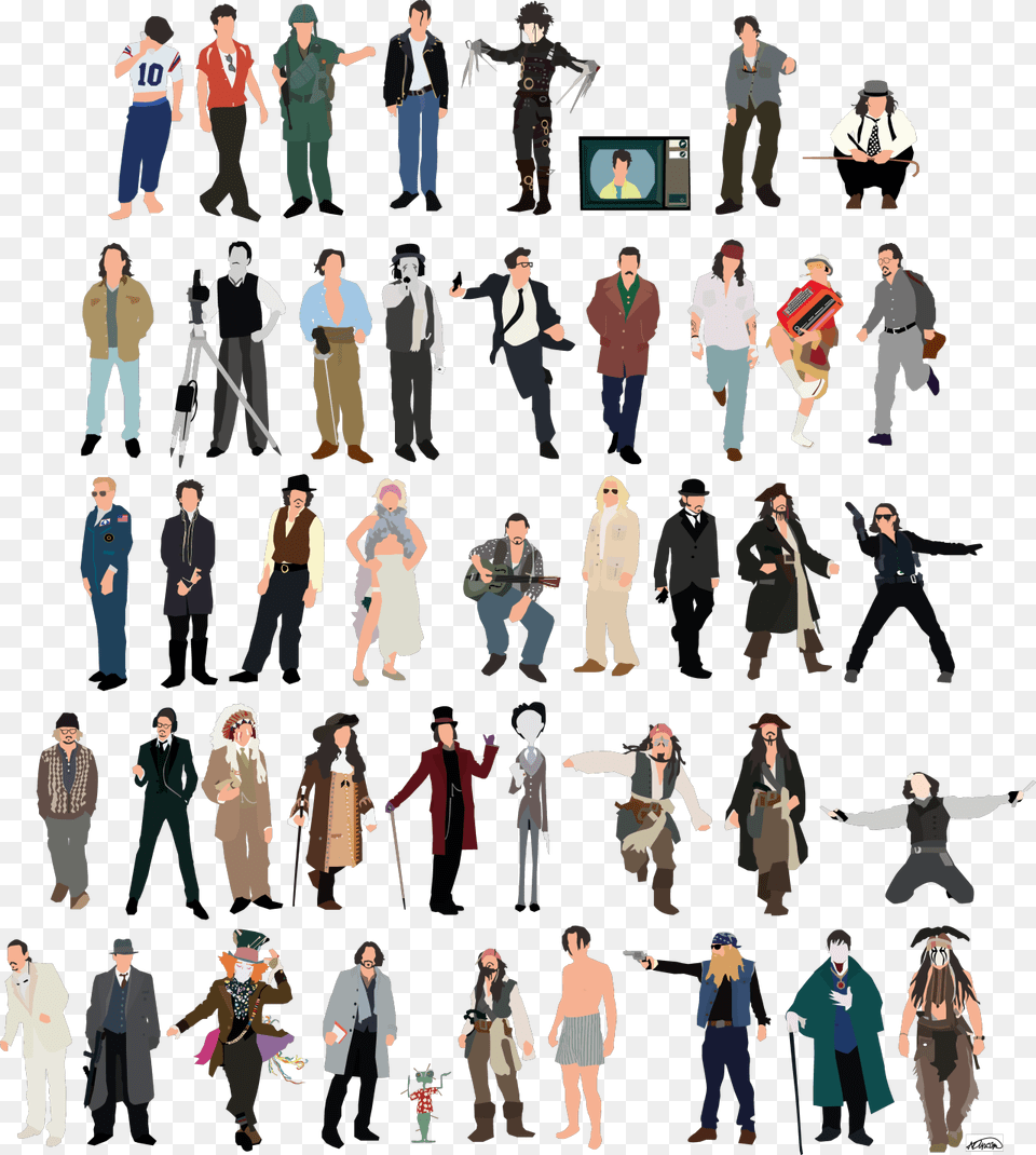 Johnny Depp Iconic Film Characters, Person, Art, Collage, People Free Png Download