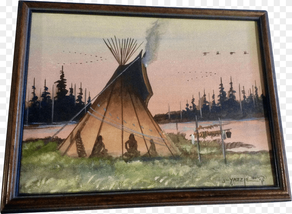 Johnny Yazzie Indians In Teepee Acrylic Painting On J Yazzie Painting Free Png Download