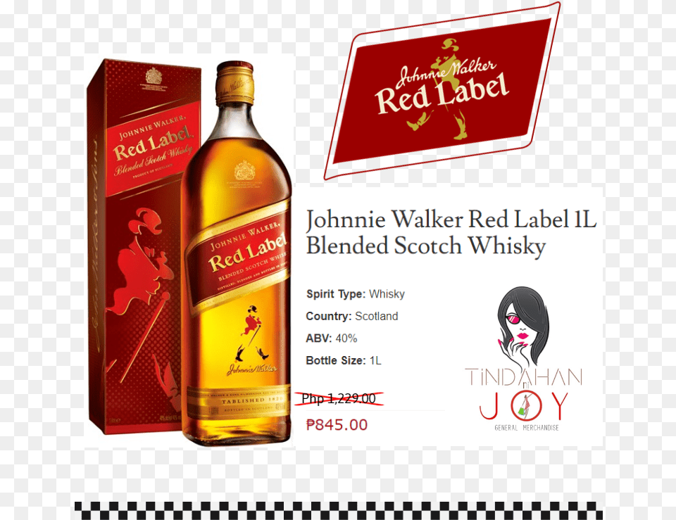 Johny Walker Red Label 1ltr Red Label, Alcohol, Beverage, Liquor, Whisky Png