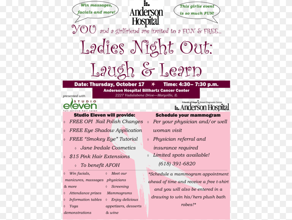 Join Us For Ladies Night Out At Anderson Hospital Billhartz Menina Bar, Advertisement, Poster, Text Png