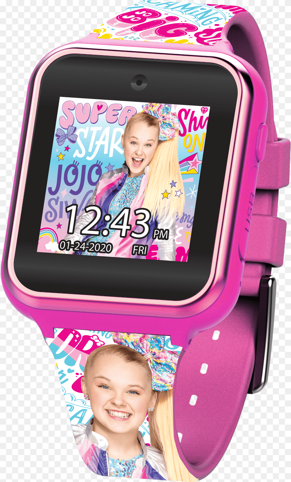 Jojo Siwa Interactive Smart Kids Watch Jojo Siwa Phone Watch, Wristwatch, Person, Girl, Female Free Png Download