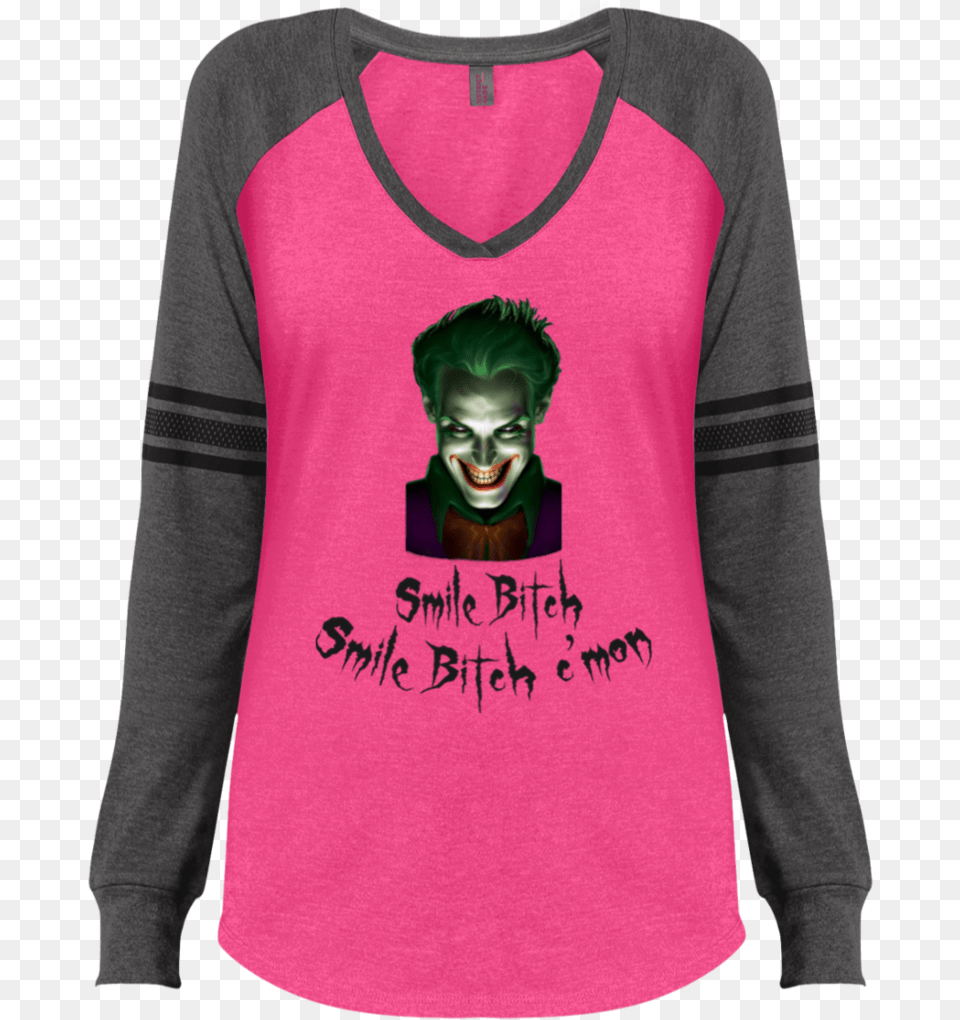 Joker Smile Bitch Ladies39 Game Ls V Neck T Shirt, Clothing, Long Sleeve, Sleeve, T-shirt Free Transparent Png