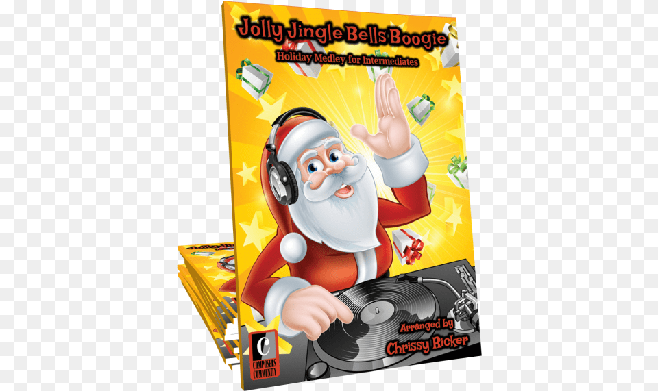 Jolly Jingle Bells Boogie Santa Dj Cartoon, Advertisement, Book, Comics, Poster Free Transparent Png