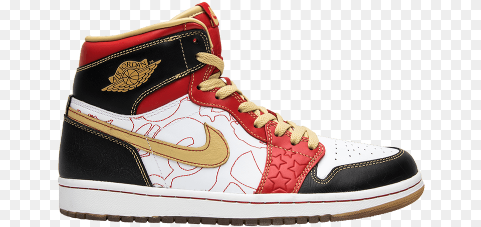 Jordan 1 Black Red Gold White, Clothing, Footwear, Shoe, Sneaker Png Image