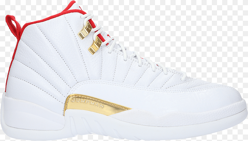 Jordan 12 White University Red Metallic Gold, Clothing, Footwear, Shoe, Sneaker Png Image