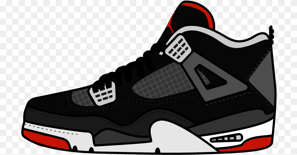 Jordan 4 Bred Drawing, Clothing, Footwear, Shoe, Sneaker Png