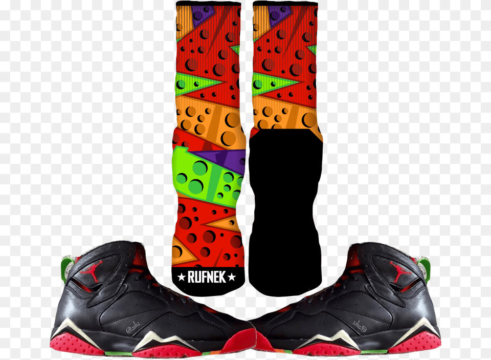 Jordan Marvin The Martian 7s Custom Socks Air Jordan 7 Marvin The Martians Gs, Clothing, Footwear, Shoe, Sneaker Png Image