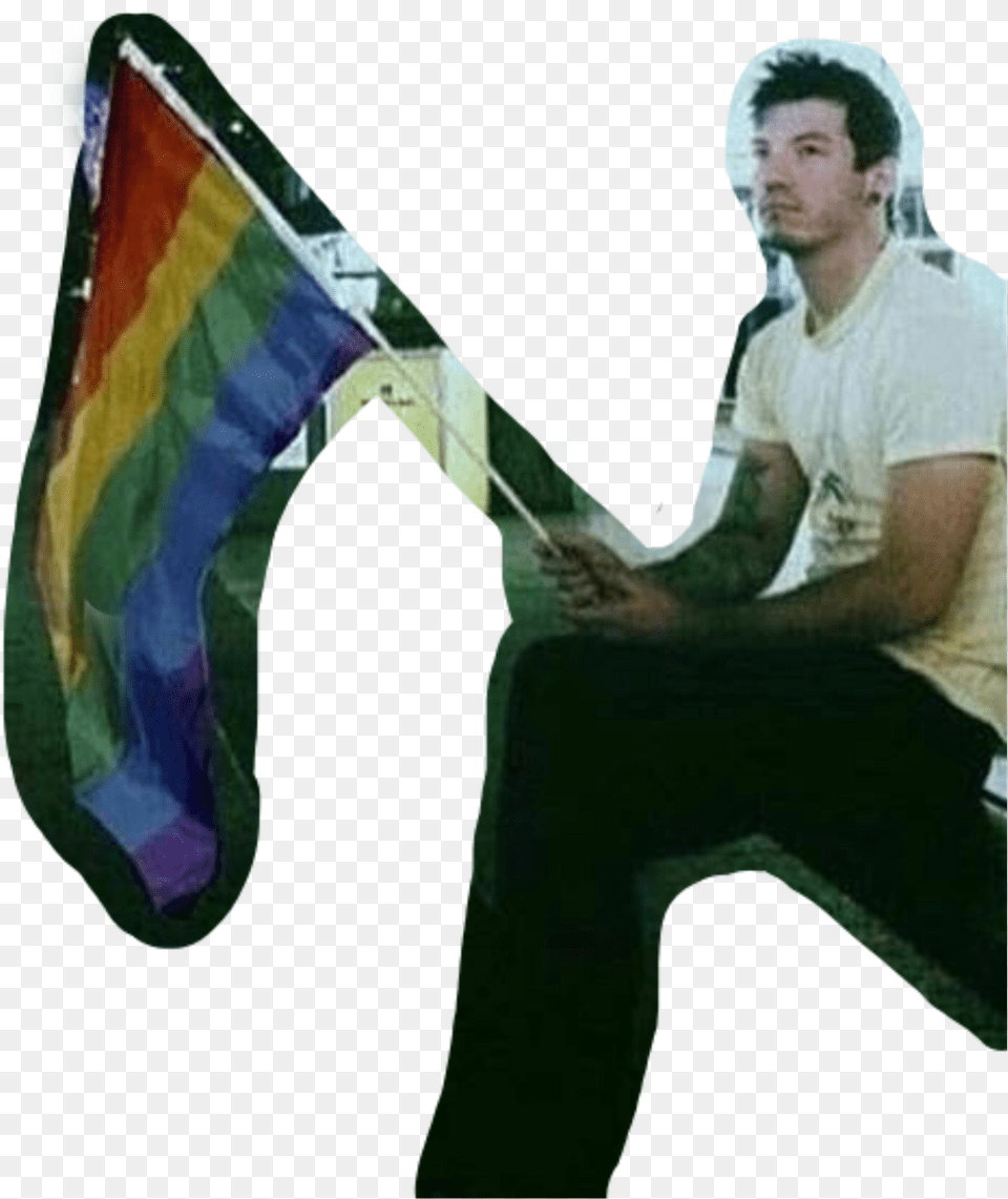 Josh Dun With A Pride Flag Joshdun Twentyo Sitting, Adult, Male, Man, Person Free Png