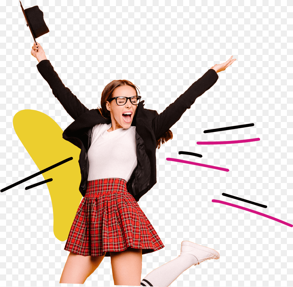 Joyful Female Student At High School Graduation In Girl, Teen, Person, Clothing, Skirt Free Png Download