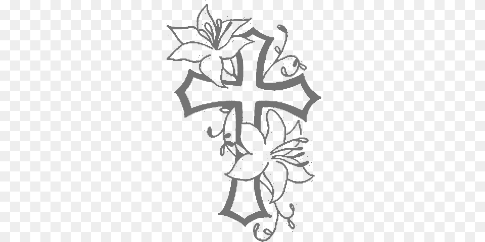 Jpg Black And White Anchor Clip Fancy Cross And Flower Tattoos, Graphics, Art, Symbol, Floral Design Free Png Download