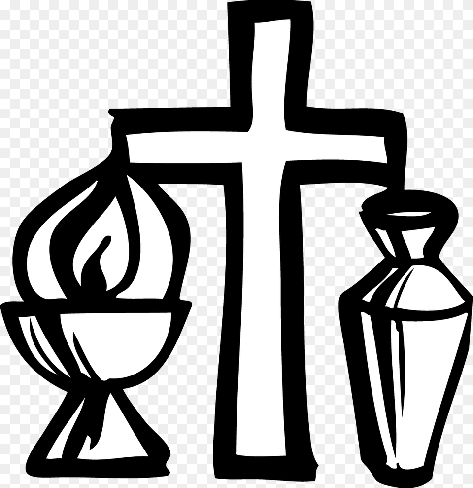 Jpg Black And White Library Baptism Clipart Black And Oil Of Chrism Clipart, Cross, Symbol, Stencil Png