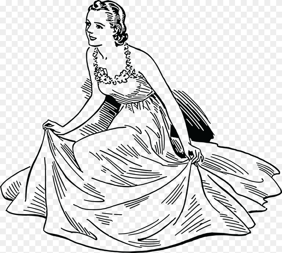 Jpg Eps Ai Svg Cdr Woman In Dress Clipart Black And White, Fashion, Clothing, Formal Wear, Gown Free Png