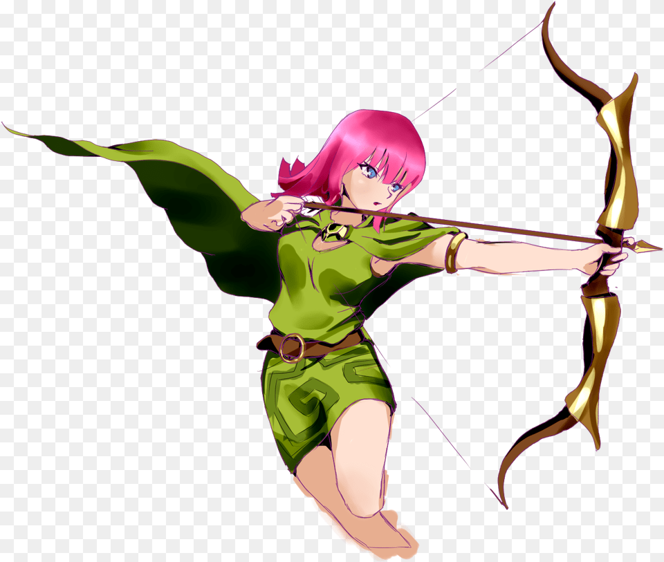 Jpg Library Library Archery Drawing Anime 18 Clash Of Clans Archer Queen, Bow, Weapon, Sport, Person Free Png Download