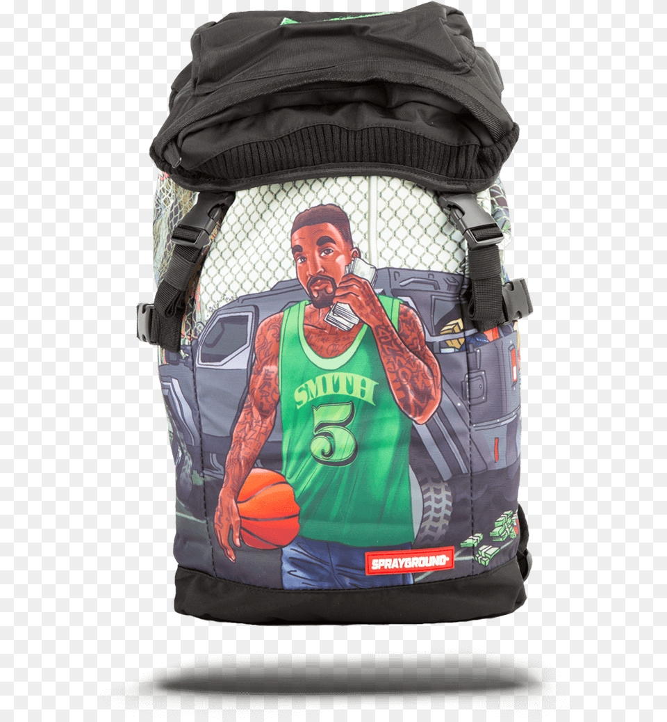 Jr Smith Sprayground Backpack, Bag, Adult, Person, Man Free Png