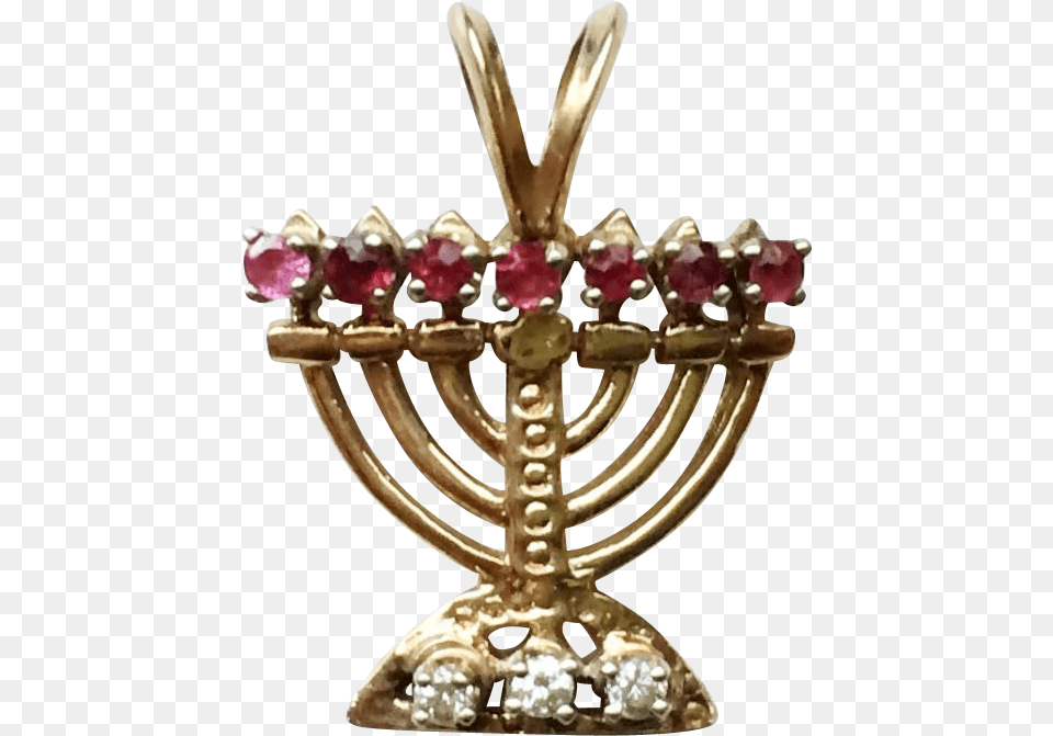 Judaica 14k Gold Jeweled Menorah Charm Pendant Masquerade Ball, Accessories, Jewelry, Festival, Hanukkah Menorah Free Png Download