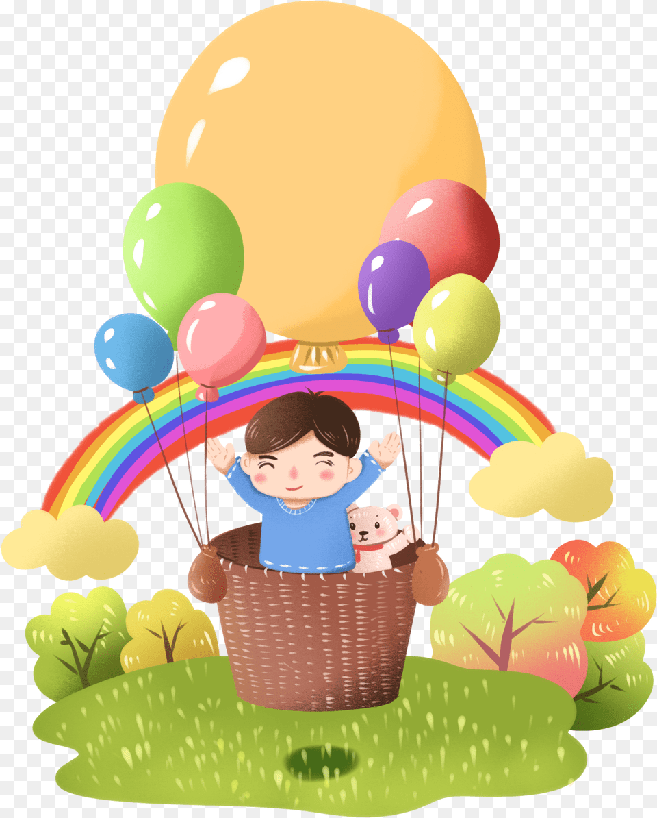 Jugando Globo Aerosttico Ilustracin Creativa Illustration, Balloon, Basket, Baby, Person Png