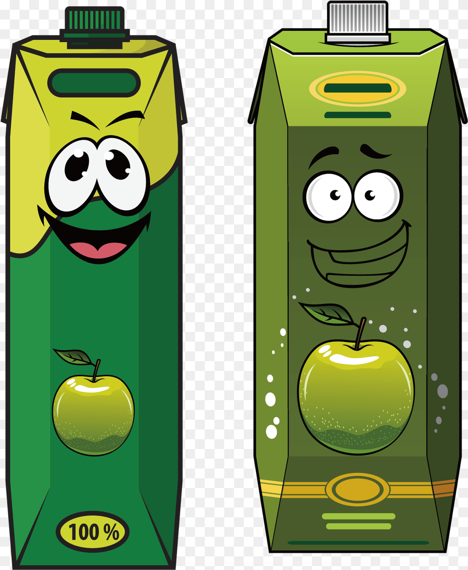 Juice Cartoon Packaging And Labeling Carton Cartoon Green Apple Juice, Beverage, Food, Fruit, Plant Png