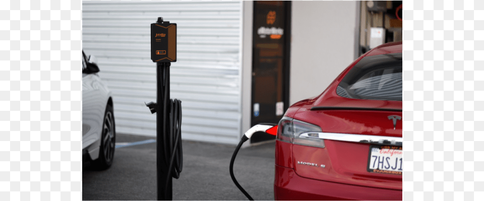 Juicebox Pedestal Charging A Tesla Executive Car, Spoke, Vehicle, Transportation, License Plate Free Png Download