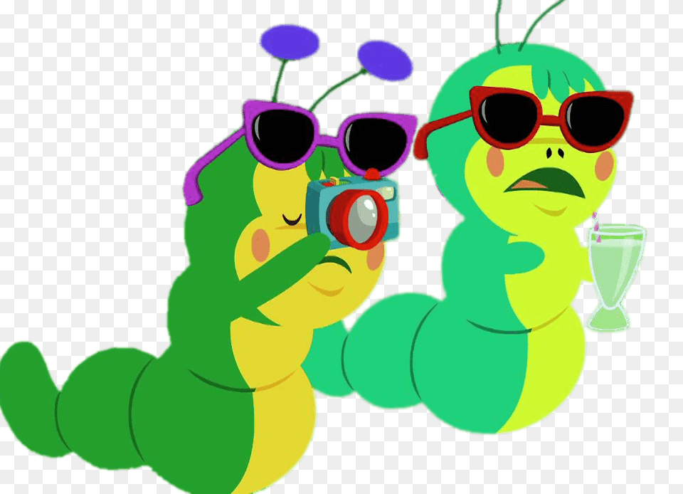 Julius Jr Characters Sylvia And Gloria The Caterpillars, Accessories, Green, Sunglasses, Art Png Image