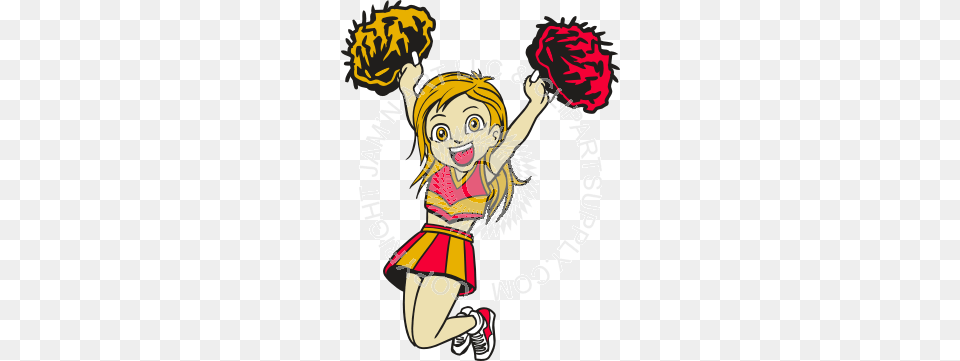 Jumping Cheerleader With Pompoms In Color, Book, Comics, Publication, Baby Free Png