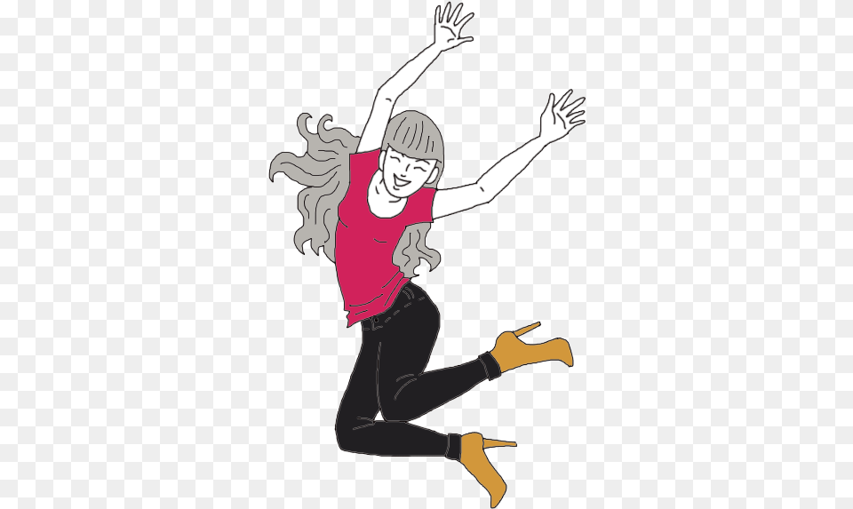 Jumping High Dreams Happy Women Jump In Air Cartoon, Dancing, Leisure Activities, Person, Face Png Image