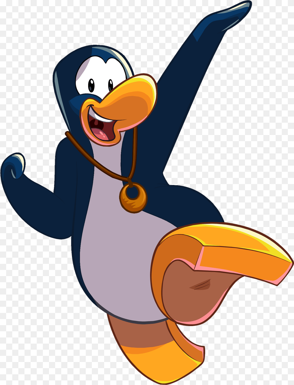 Jumping Penguin With Pendant Necklace Club Penguin Jumping Penguin, Cartoon, Face, Head, Person Free Transparent Png