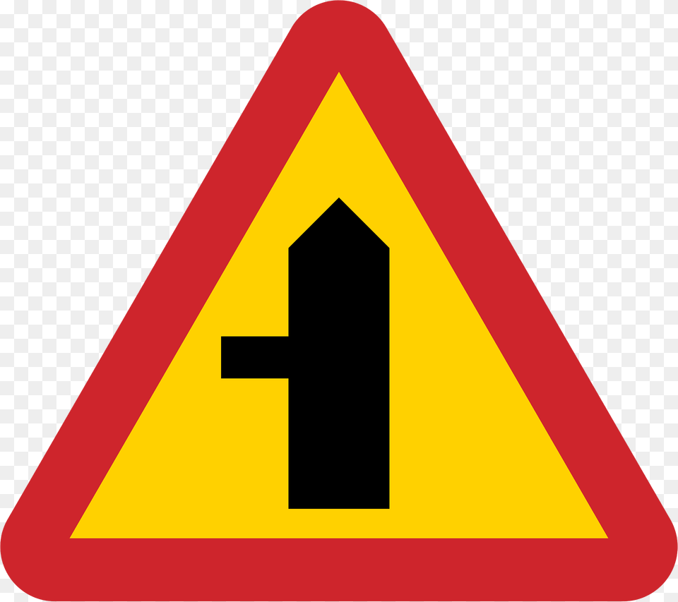 Junction With A Minor Road Sign In Sweden Clipart, Symbol, Road Sign, Dynamite, Weapon Free Png