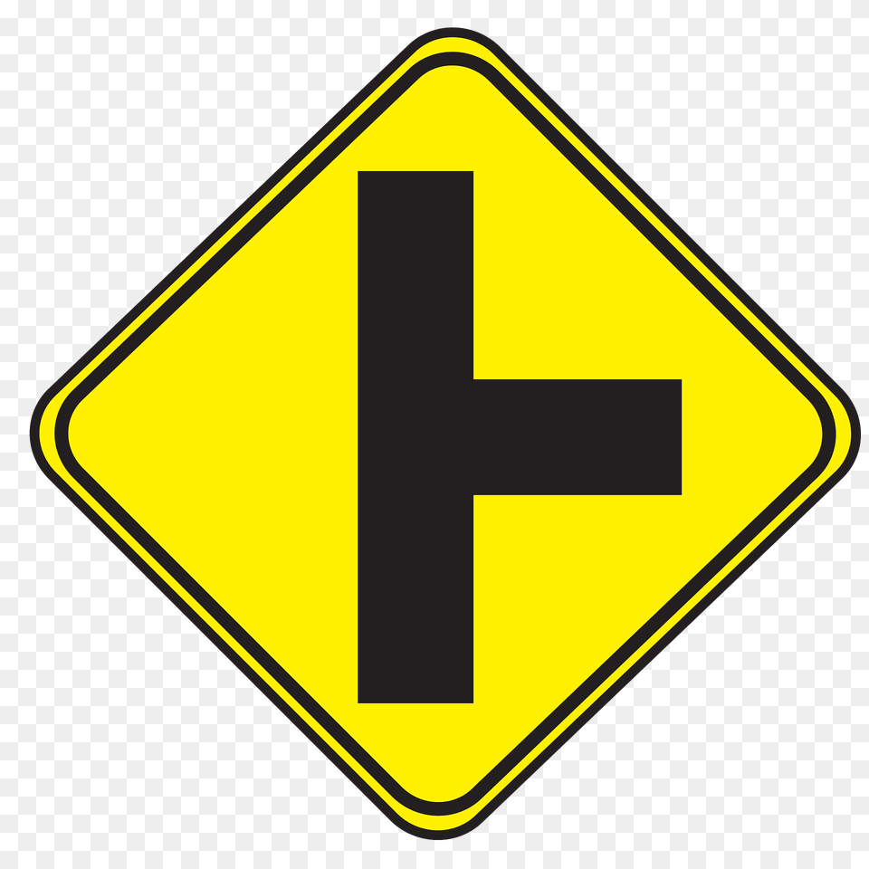 Junction With A Side Road Ahead Sign In Uruguay Clipart, Symbol, Road Sign, First Aid Free Png Download