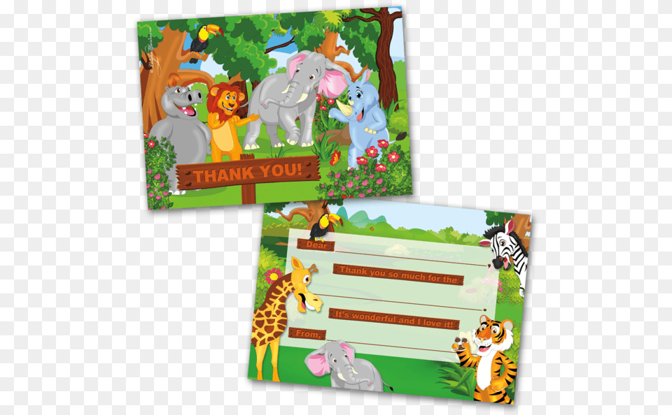 Jungle Animals 10 Kids Thank You Cards Jungle Animals Cartoon Free Png Download