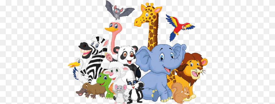 Jungle Animals Free To Copy Jungle Group Baby Animals Cartoon Transparent Background, Animal, Bird, Giraffe, Mammal Png