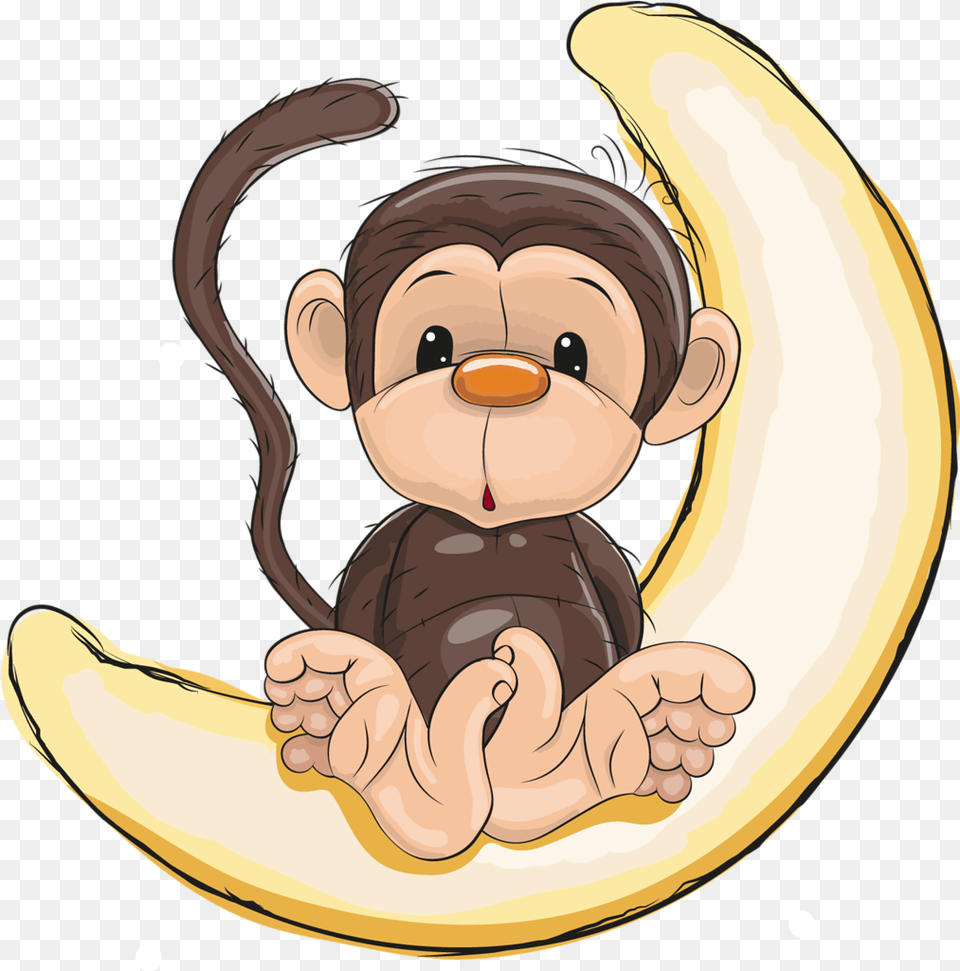 Jungle Animals Monkey On The Moon Clipart, Banana, Food, Fruit, Plant Free Transparent Png