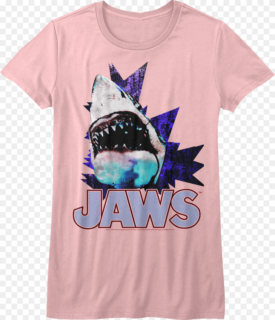 Junior Pink Jaws Shirt Great White Shark, Clothing, T-shirt, Animal, Fish Free Png Download