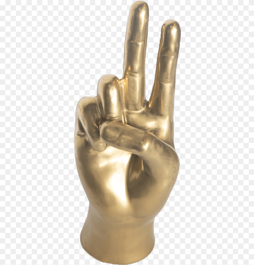 Just A Little Peace Sign Figurine Solid, Bronze, Clothing, Glove, Body Part Png Image